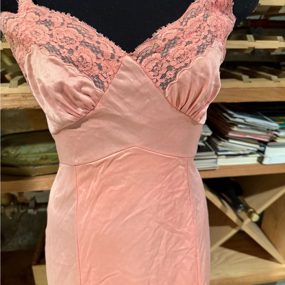 Vintage Lace-Trim Slip Dress in Peach - Women’s Intimates
